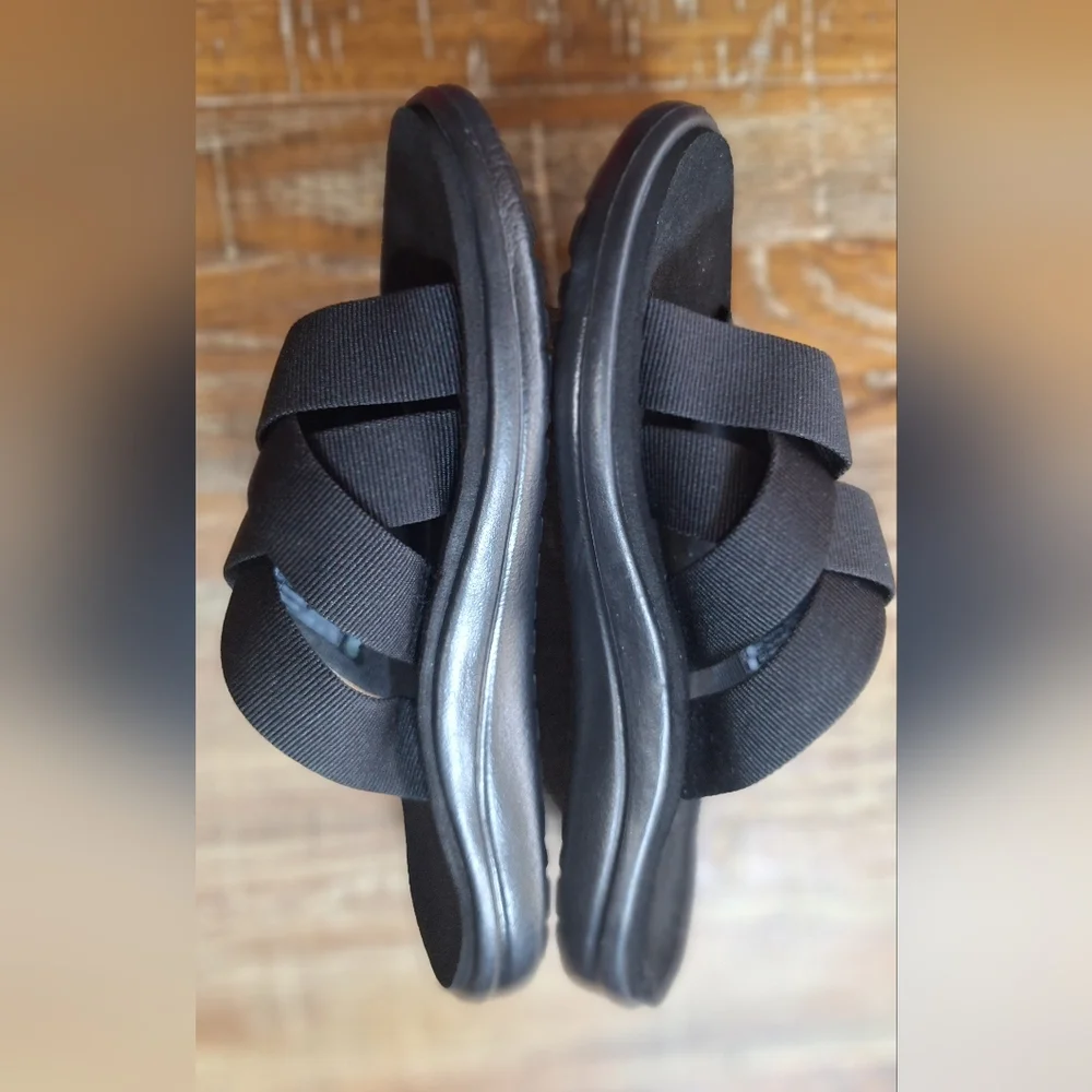 eva Voya Slide Black Strappy Comfort Shoe Mens‎ Flip Flops Size 7 w/Arch Support